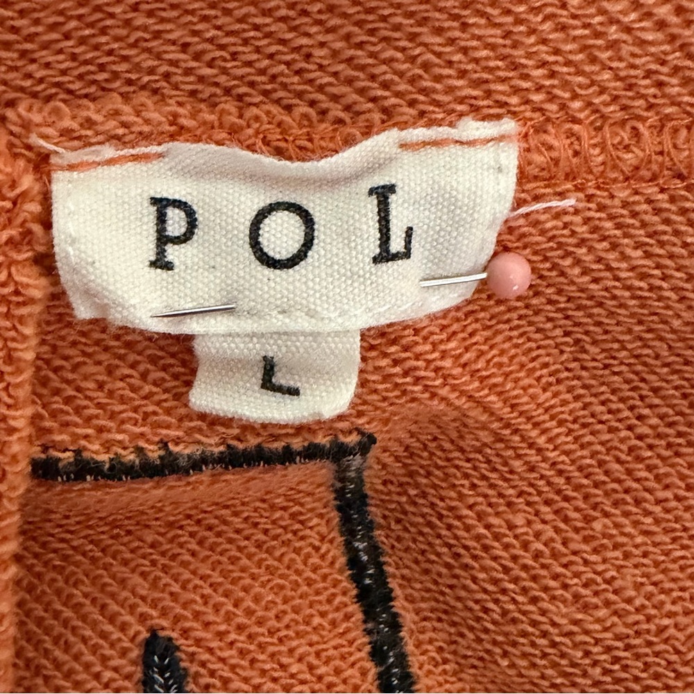 POL Boho Peace Sign Embroidered Crop Sweatshirt L Raw Hem Hippie Festival Artsy - Picture 2 of 13
